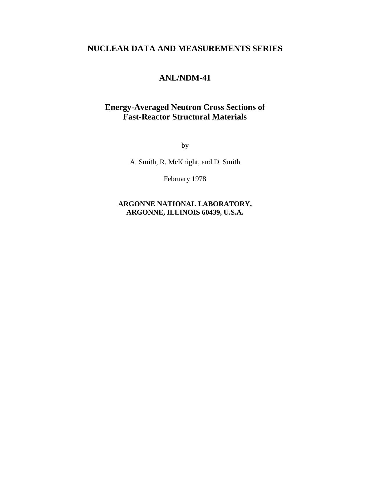 Energy-averaged neutron cross sections of fast-reactor structural materials by A Smith; Ill Argonne National Lab (USA); R McKnight; D Smith