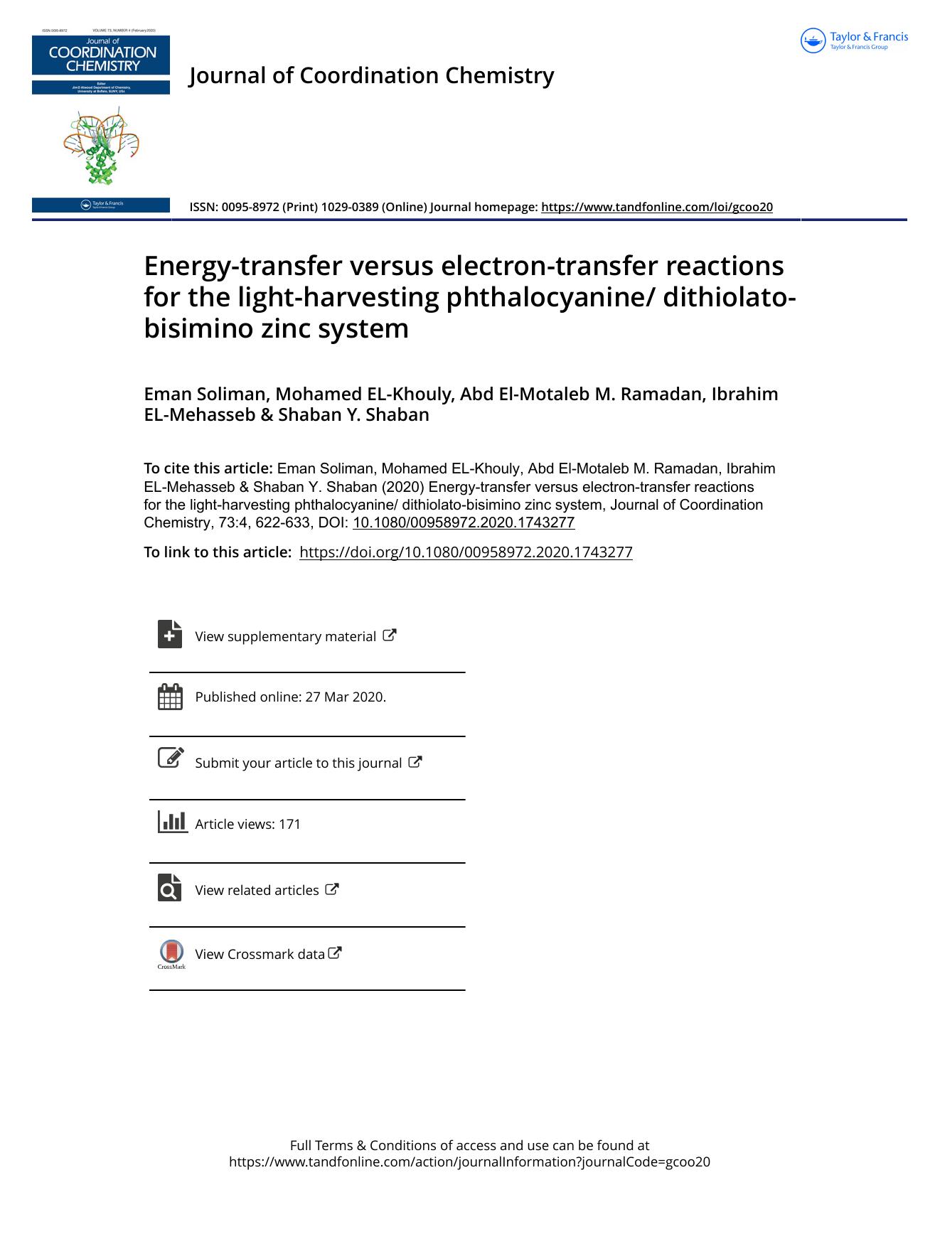 Energy-transfer versus electron-transfer reactions for the light-harvesting phthalocyanine dithiolato-bisimino zinc system by unknow