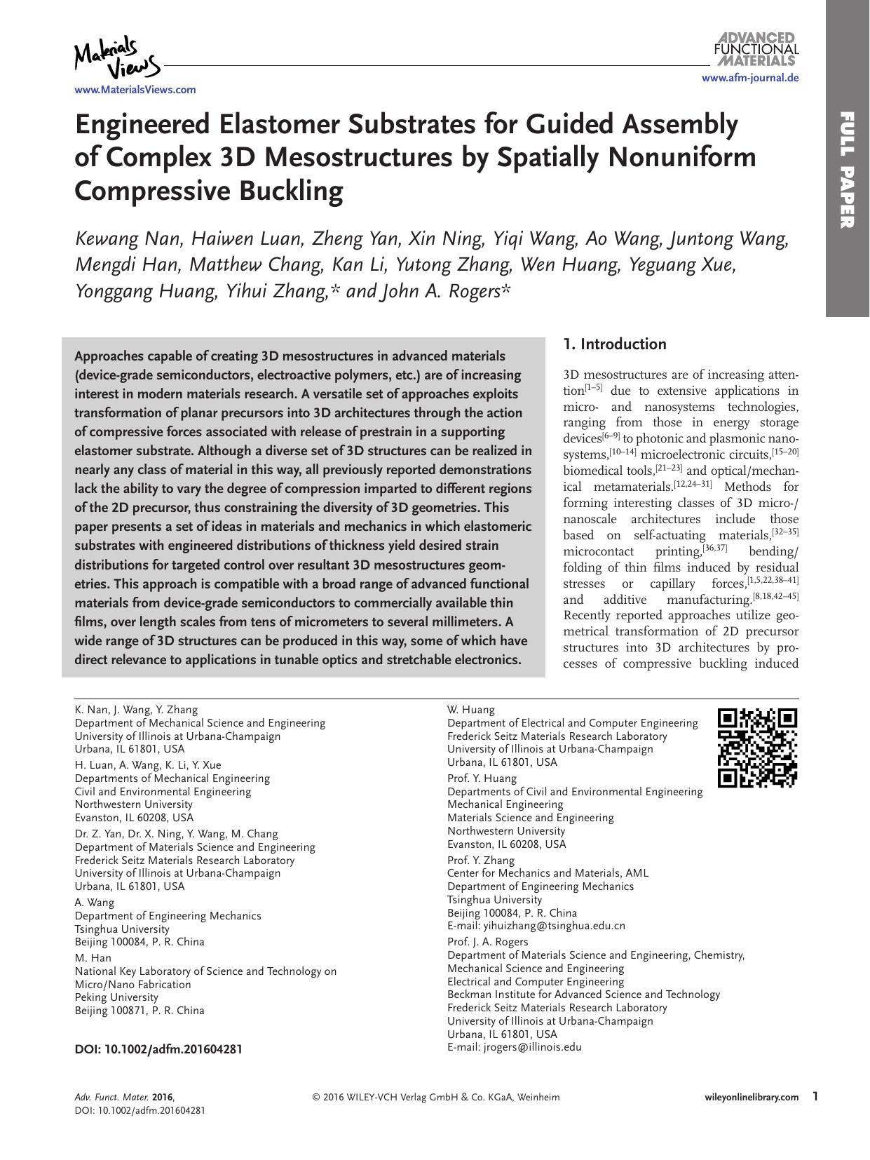 Engineered Elastomer Substrates for Guided Assembly of Complex 3D Mesostructures by Spatially Nonuniform Compressive Buckling by Unknown