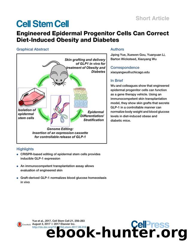 Engineered Epidermal Progenitor Cells Can Correct Diet-Induced Obesity and Diabetes by Jiping Yue & Xuewen Gou & Yuanyuan Li & Barton Wicksteed & Xiaoyang Wu