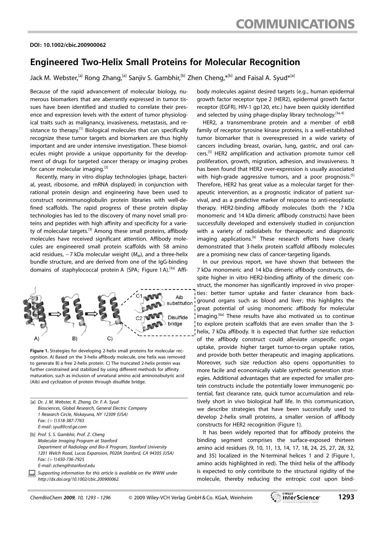 Engineered Two-Helix Small Proteins for Molecular Recognition by Unknown