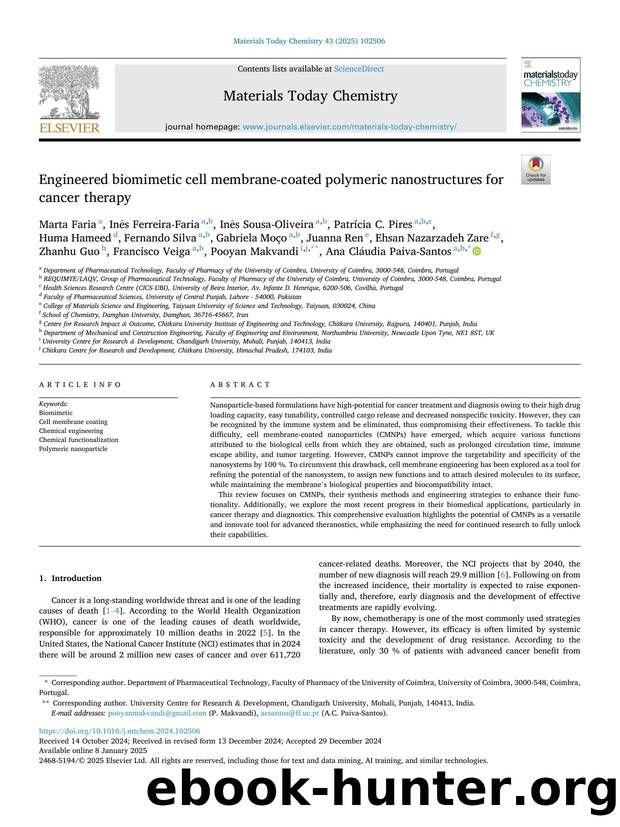 Engineered biomimetic cell membrane-coated polymeric nanostructures for cancer therapy by unknow