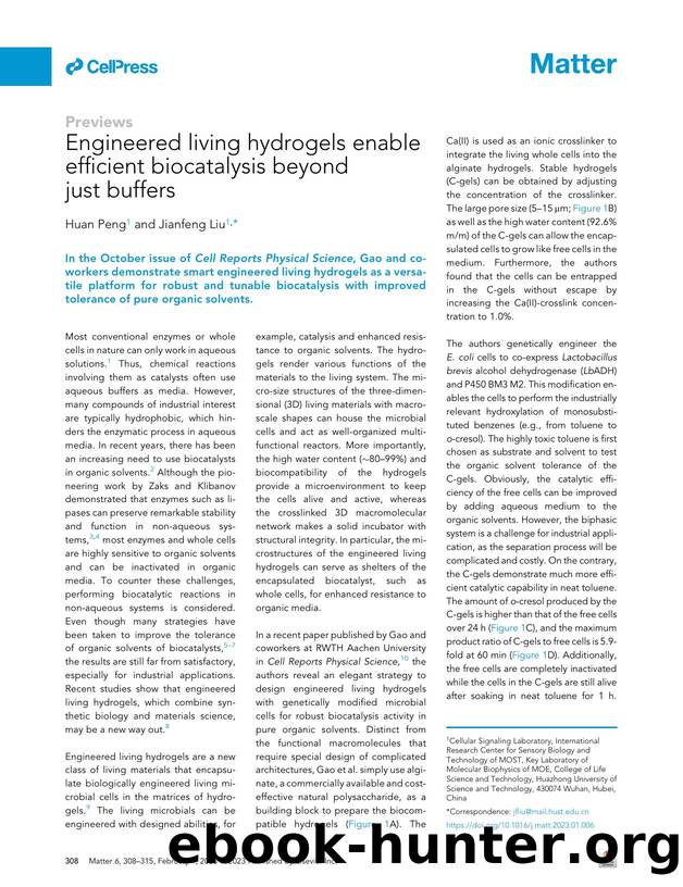 Engineered living hydrogels enable efficient biocatalysis beyond just buffers by Huan Peng & Jianfeng Liu
