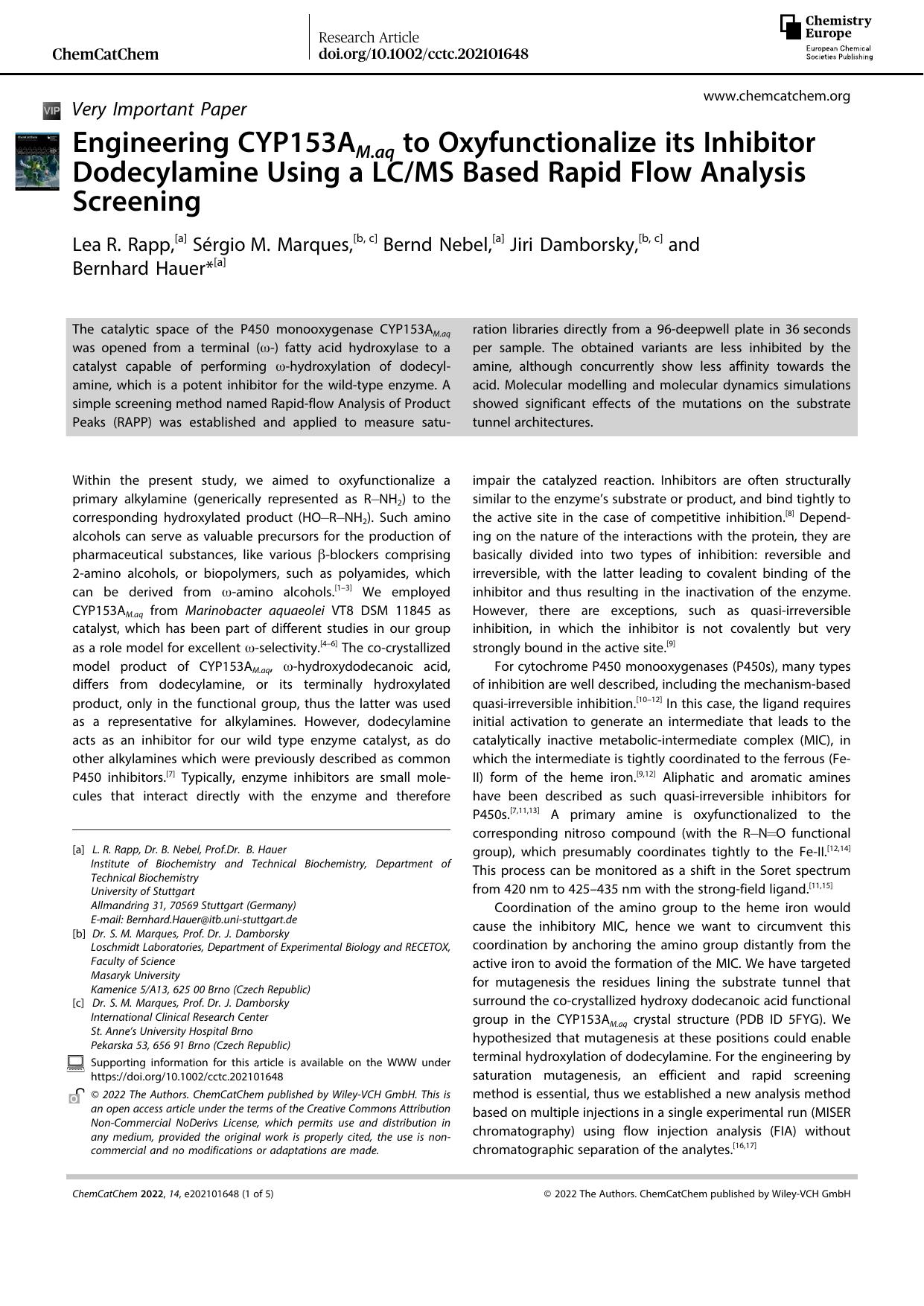 Engineering CYP153AM.aq to Oxyfunctionalize its Inhibitor Dodecylamine Using a LCMS Based Rapid Flow Analysis Screening by Unknown