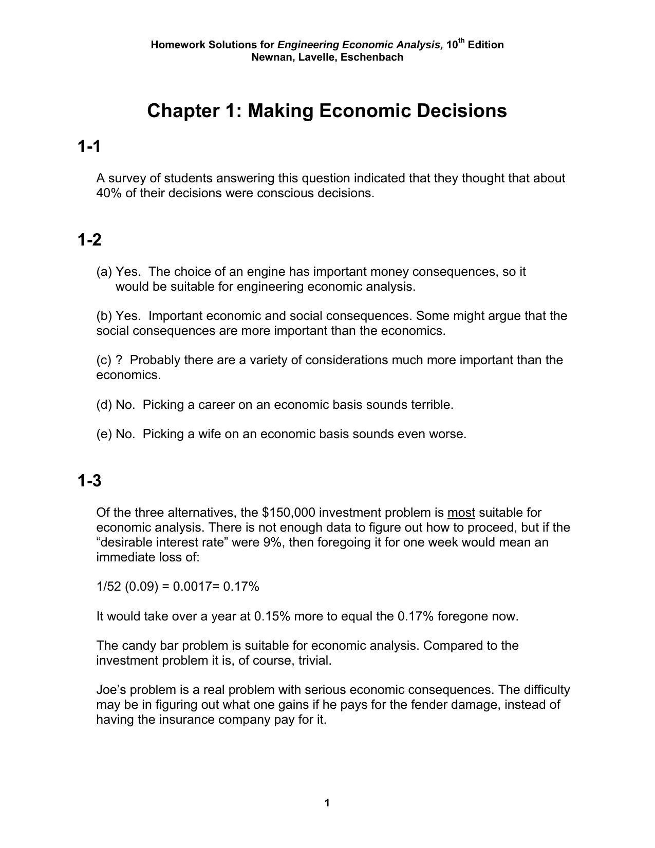 Engineering Economic Analysis, Solutions by Donald G. Newnan Ted G. Eschenbach Jerome P. Lavelle