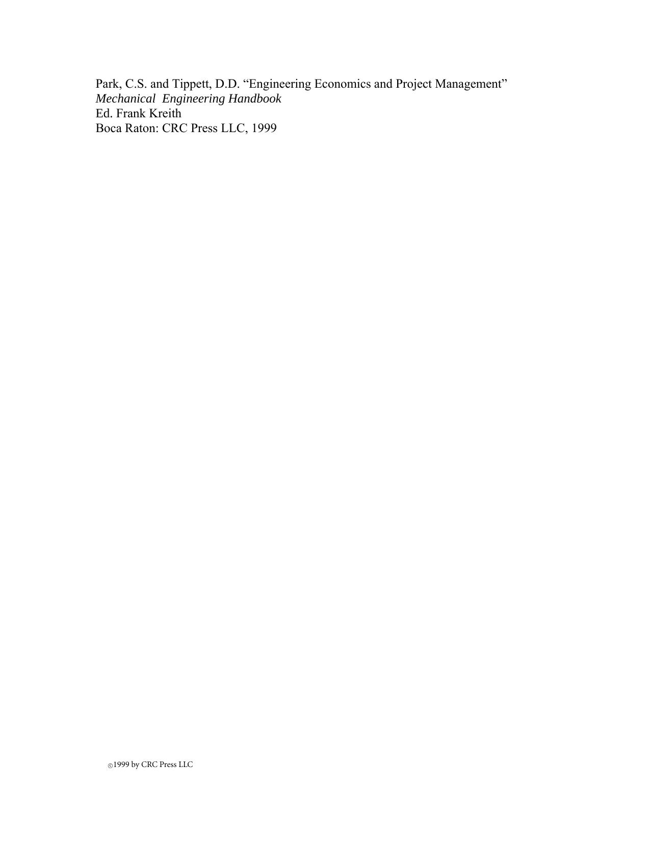 Engineering Economics and Project Management by Chan S. Park & Donald D. Tippett