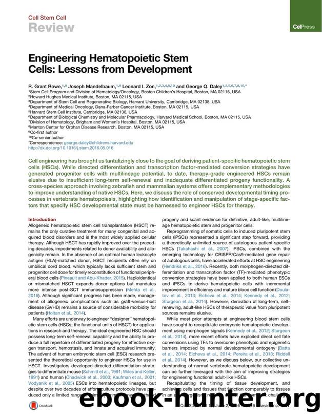 Engineering Hematopoietic Stem Cells: Lessons from Development by R. Grant Rowe & Joseph Mandelbaum & Leonard I. Zon & George Q. Daley