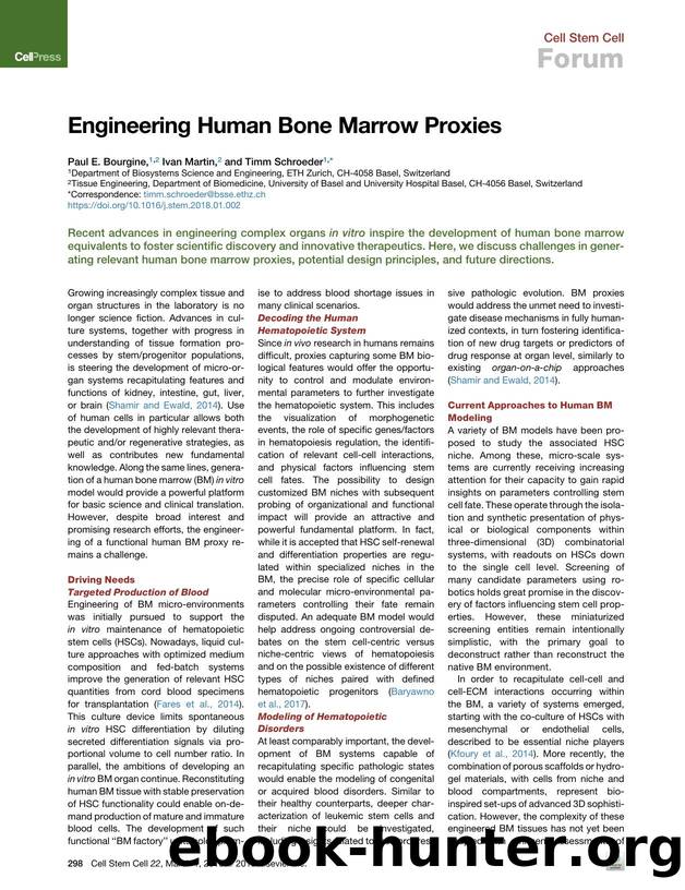 Engineering Human Bone Marrow Proxies by Paul E. Bourgine & Ivan Martin & Timm Schroeder