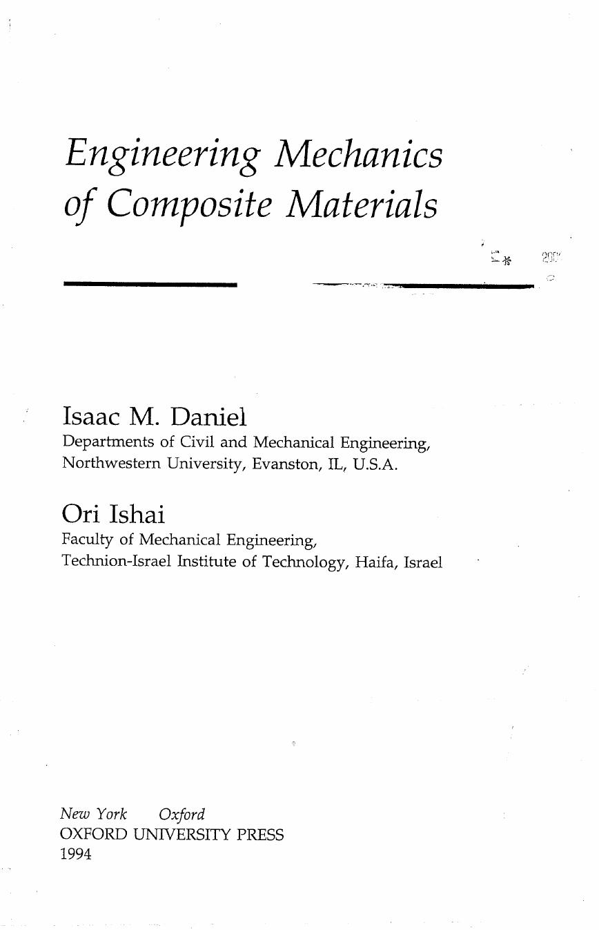 Engineering Mechanics of Composite Materials by Daniel I.M. Ishai O