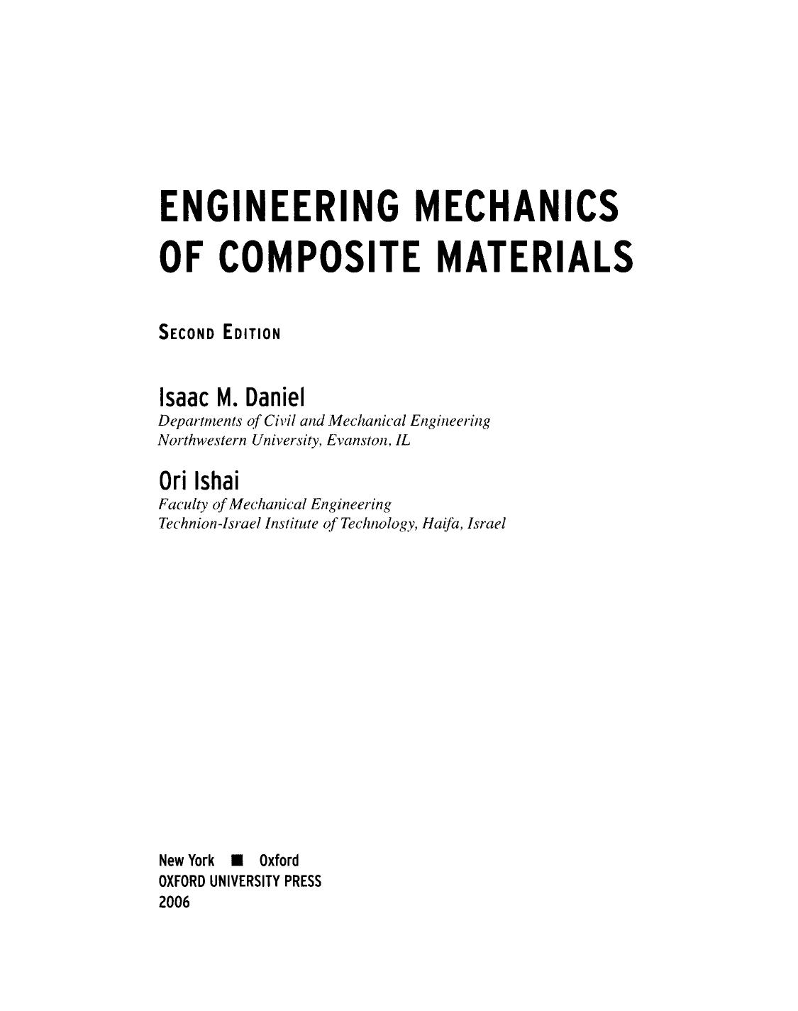 Engineering Mechanics of Composite Materials by Isaac M. Daniel Ori lshai