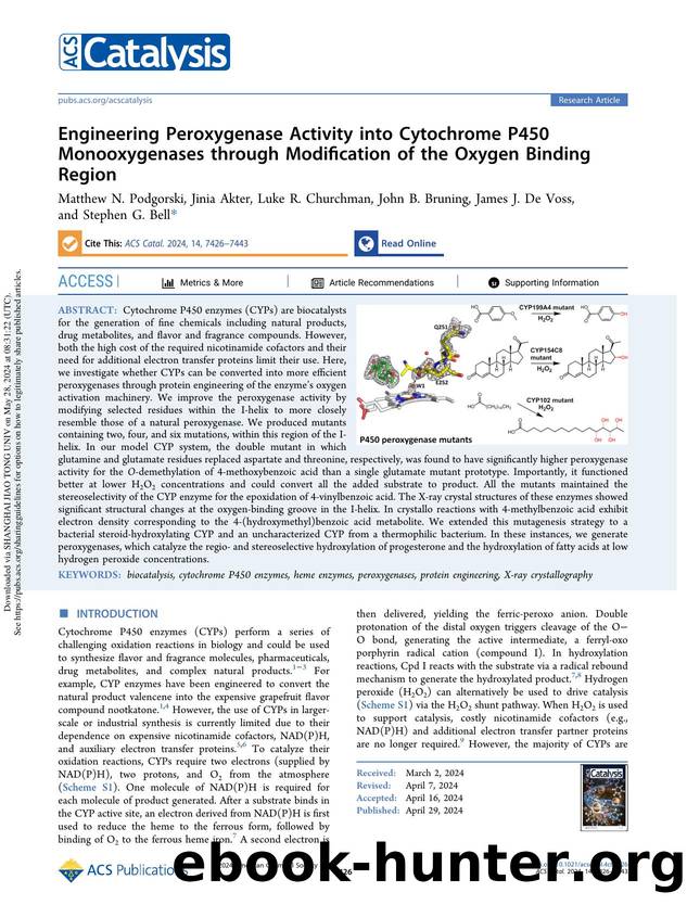Engineering Peroxygenase Activity into Cytochrome P450 Monooxygenases through Modification of the Oxygen Binding Region by unknow