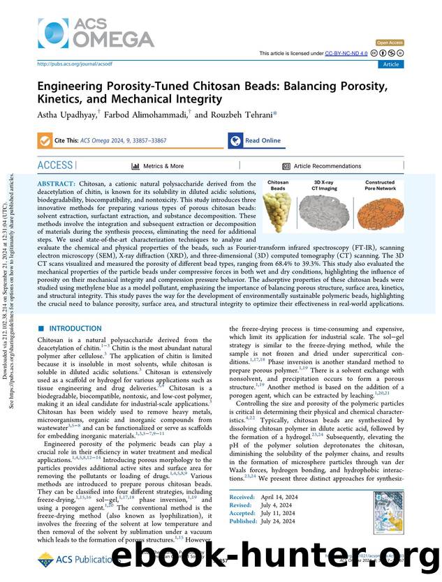 Engineering Porosity-Tuned Chitosan Beads: Balancing Porosity, Kinetics, and Mechanical Integrity by Astha Upadhyay Farbod Alimohammadi & Rouzbeh Tehrani