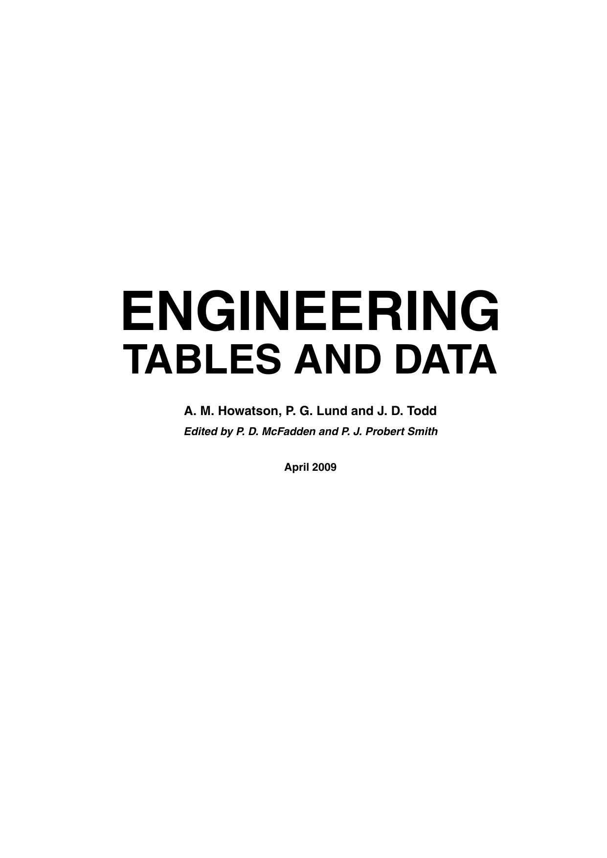 Engineering Tables and Data by A.M. Howatson P.G. Lun J.D. Todd P.D. McFadden (editor) P.J. Probert Smith (editor)