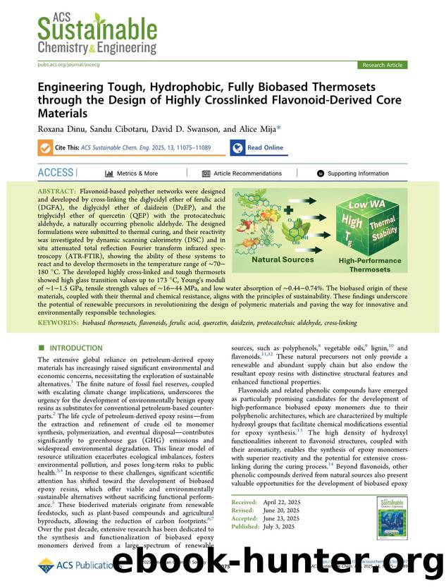 Engineering Tough, Hydrophobic, Fully Biobased Thermosets through the Design of Highly Crosslinked Flavonoid-Derived Core Materials by Roxana Dinu Sandu Cibotaru David D. Swanson and Alice Mija