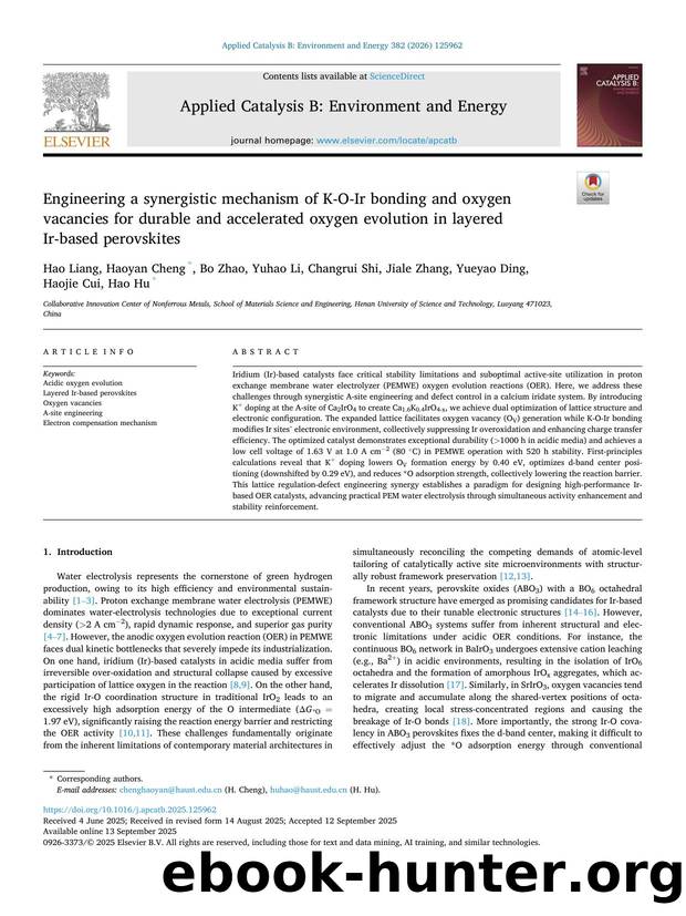 Engineering a synergistic mechanism of K-O-Ir bonding and oxygen vacancies for durable and accelerated oxygen evolution in layered Ir-based perovskites by unknow