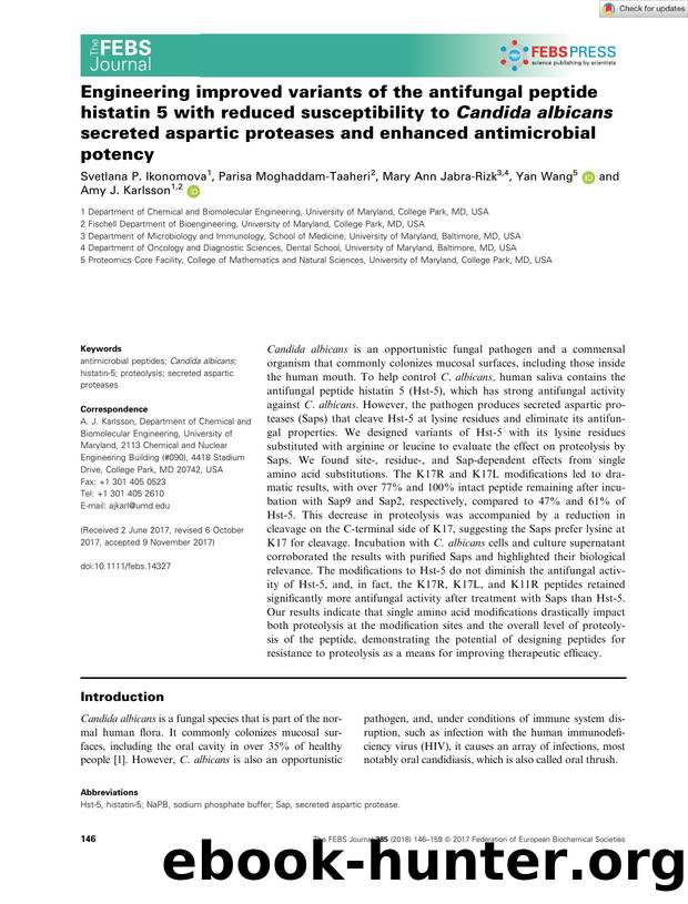 Engineering improved variants of the antifungal peptide histatin 5 with reduced susceptibility to Candida albicans secreted aspartic proteases and enhanced antimicrobial potency by Unknown