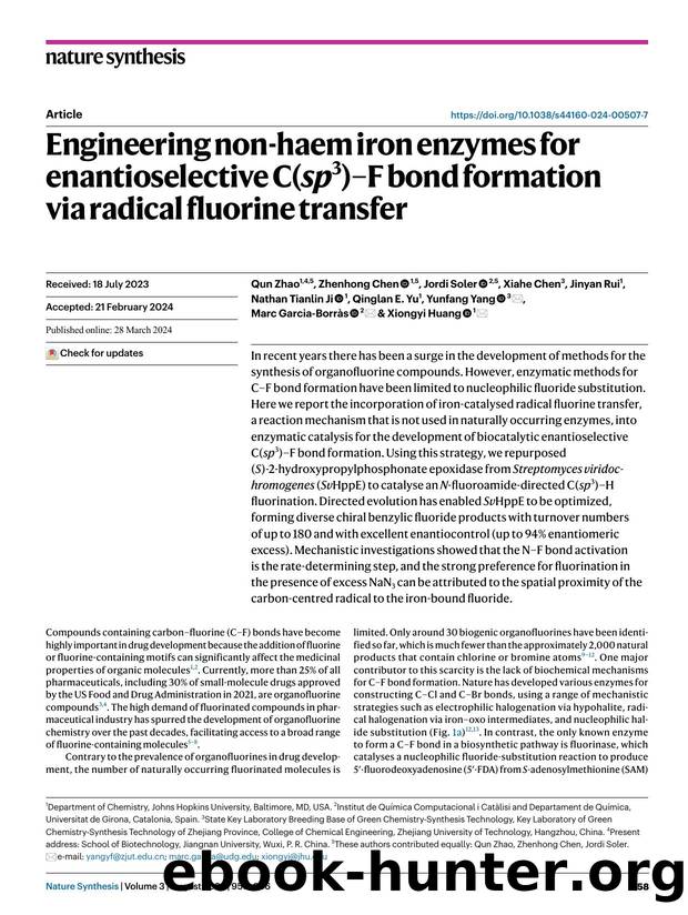 Engineering non-haem iron enzymes for enantioselective C(sp3)âF bond formation via radical fluorine transfer by unknow
