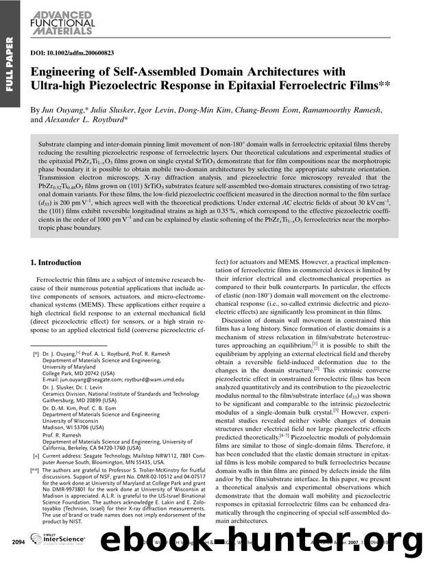 Engineering of Self-Assembled Domain Architectures with Ultra-high Piezoelectric Response in Epitaxial Ferroelectric Films by Unknown