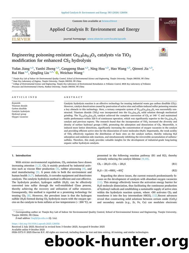 Engineering poisoning-resistant Ce0.8La0.2Ox catalysts via TiO2 modification for enhanced CS2 hydrolysis by unknow