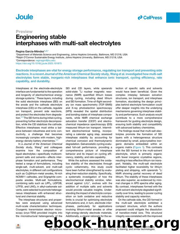 Engineering stable interphases with multi-salt electrolytes by Regina García-Méndez