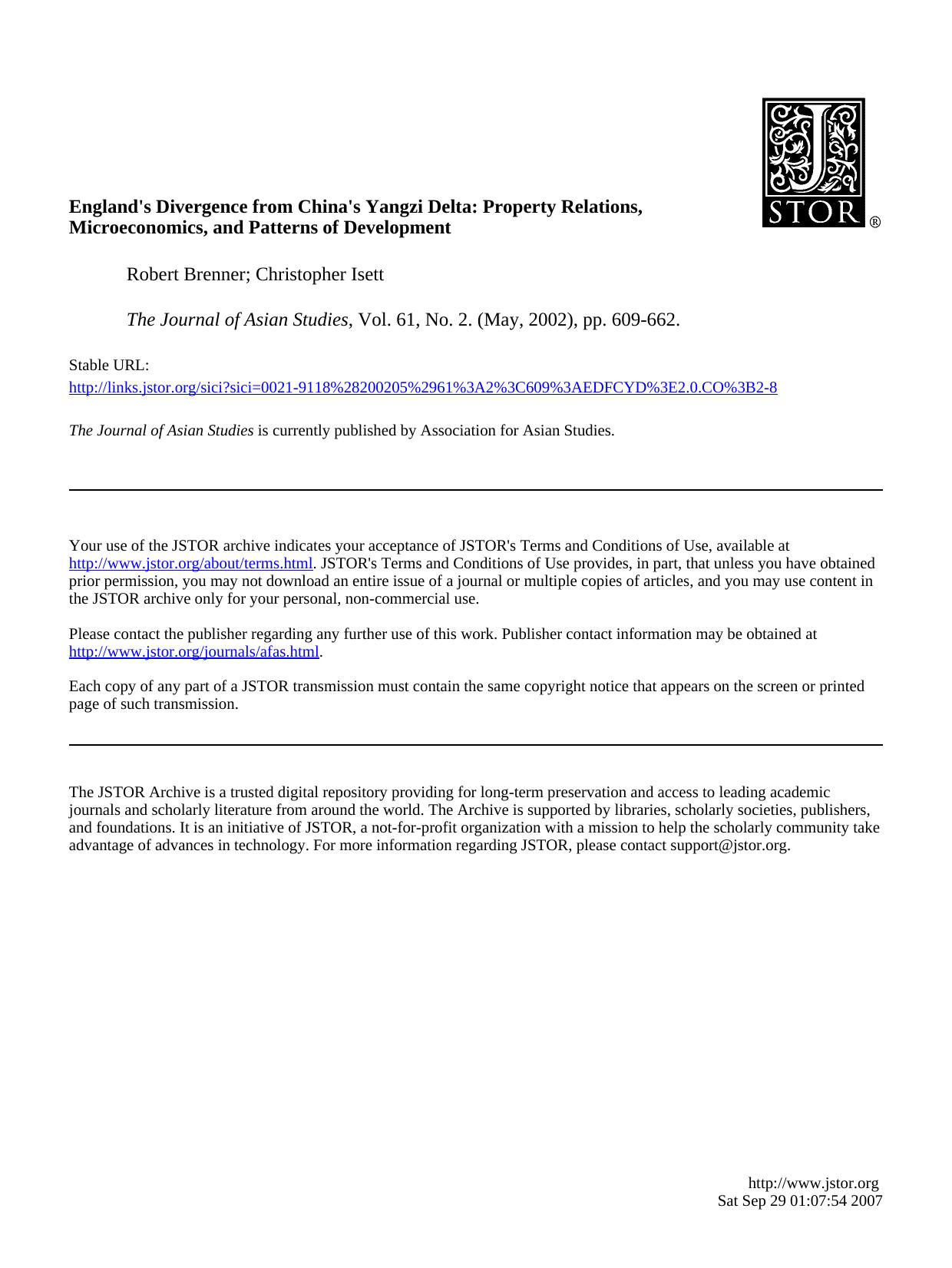England's Divergence From China's Yangzi Delta [Property Relations, Microeconomics, And Patterns Of Development] by Unknown