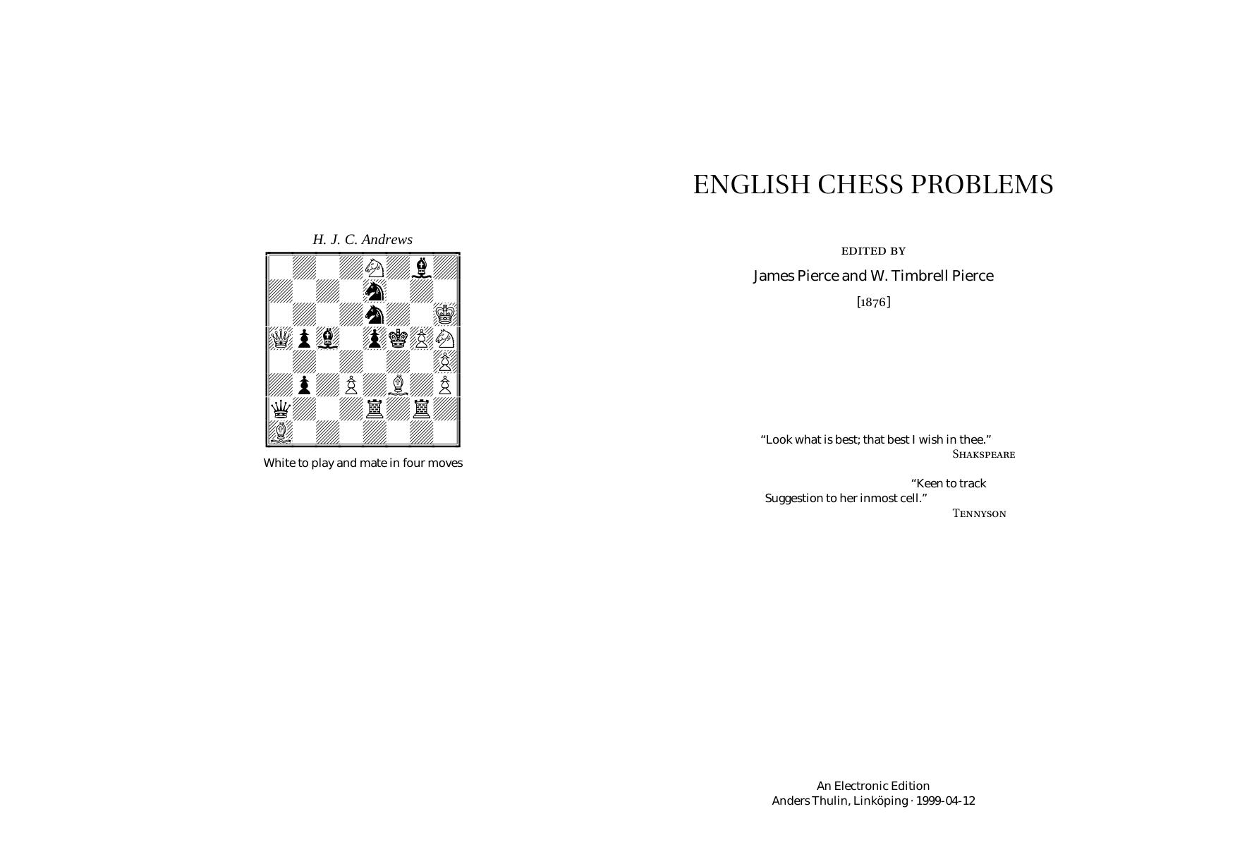 English Chess Problems by James Pierce & W. Timbrell Pierce ed