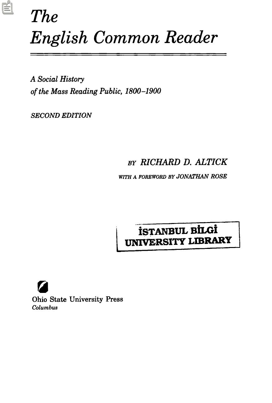 English Common Reader: A Social History of the Mass Reading Public by Richard D. Altick