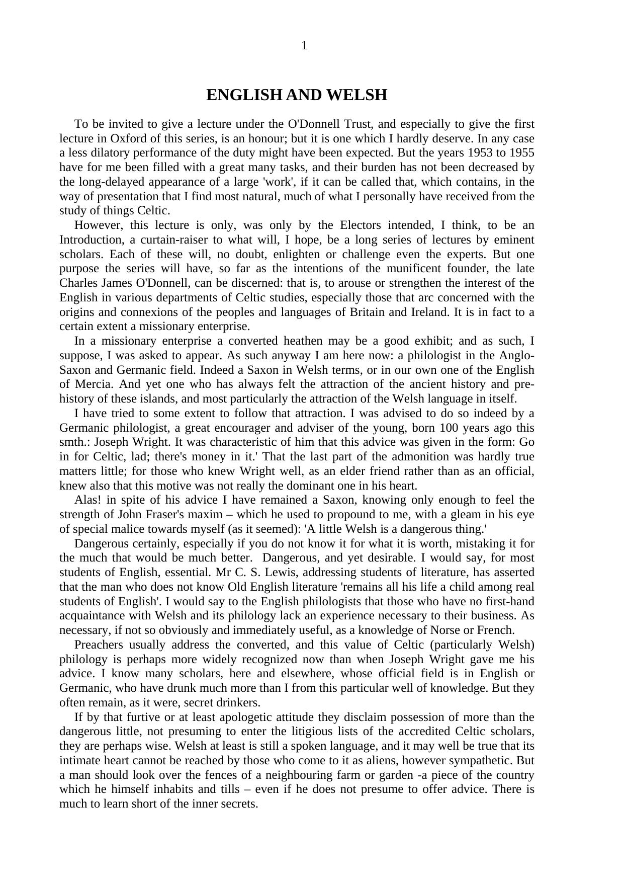 English and Welsh by J.R.R. Tolkien