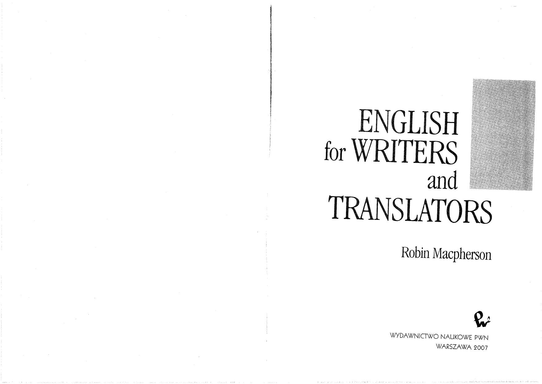English for Writers and Translators by Robin Macpherson