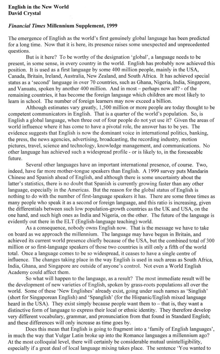 English in the new world by Crystal David