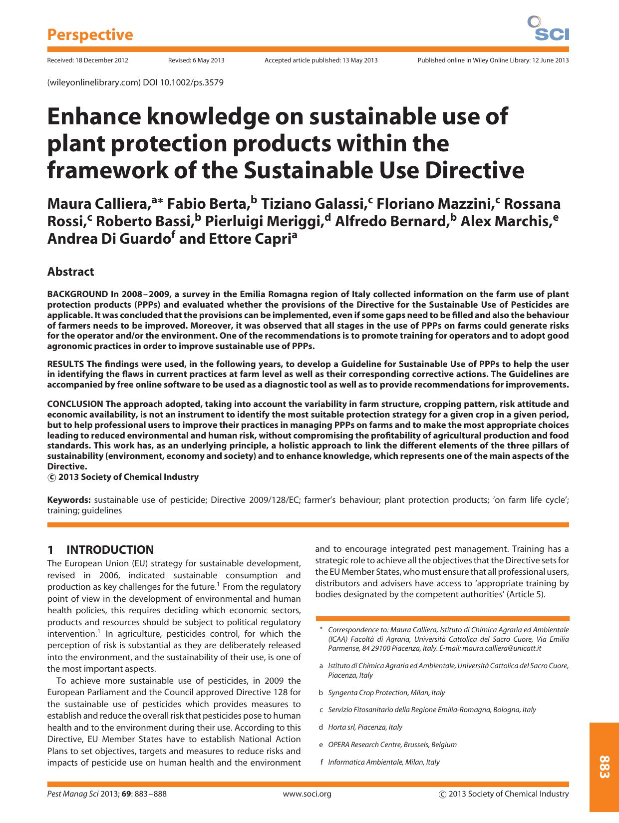 Enhance knowledge on sustainable use of plant protection products within the framework of the Sustainable Use Directive by Unknown