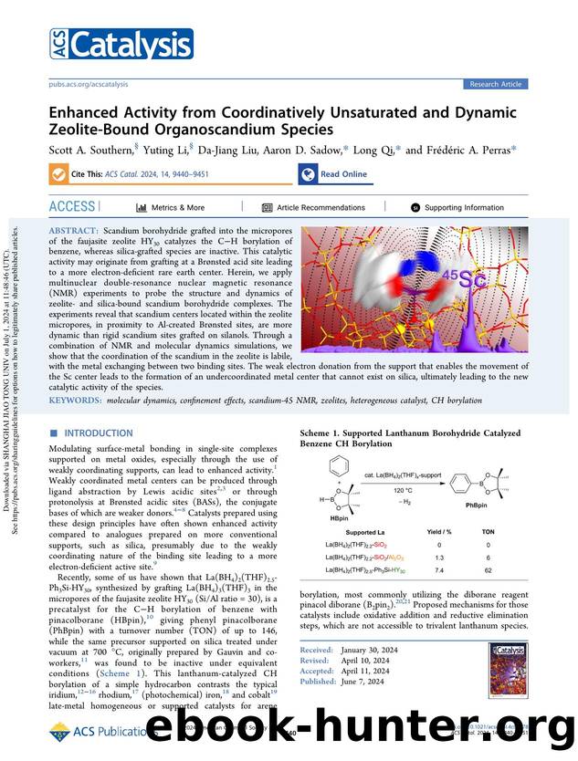 Enhanced Activity from Coordinatively Unsaturated and Dynamic Zeolite-Bound Organoscandium Species by Scott A. Southern Yuting Li Da-Jiang Liu Aaron D. Sadow Long Qi & Frédéric A. Perras