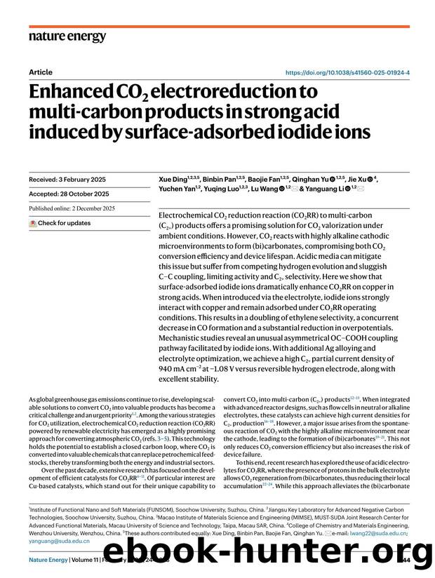 Enhanced CO2 electroreduction to multi-carbon products in strong acid induced by surface-adsorbed iodide ions by unknow