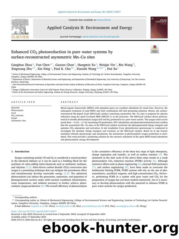 Enhanced CO2 photoreduction in pure water systems by surface-reconstructed asymmetric MnâCu sites by unknow