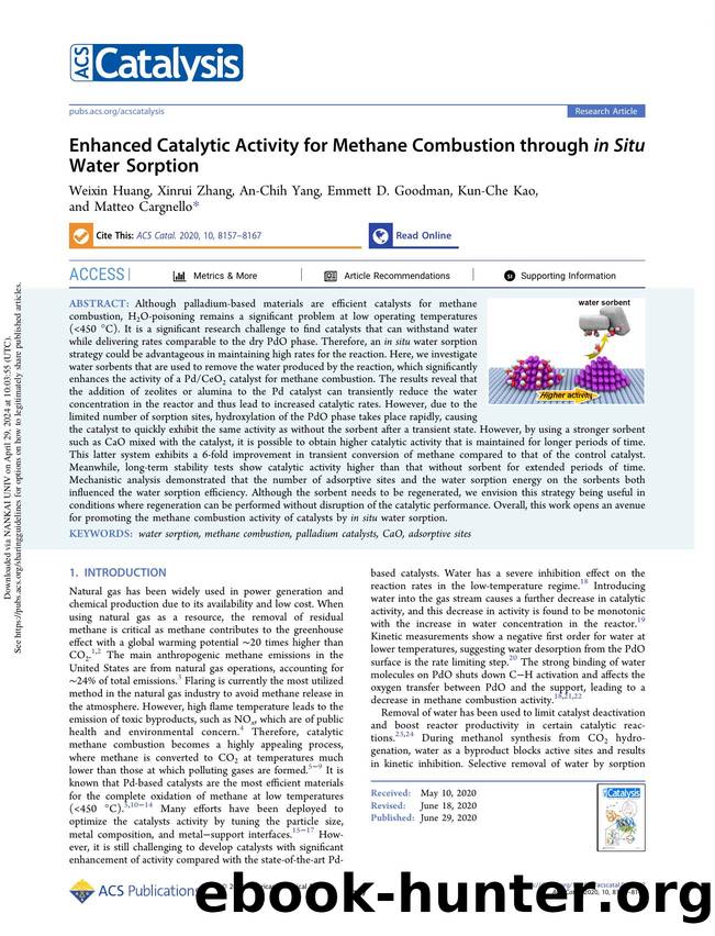 Enhanced Catalytic Activity for Methane Combustion through in Situ Water Sorption by Weixin Huang Xinrui Zhang An-Chih Yang Emmett D. Goodman Kun-Che Kao & Matteo Cargnello