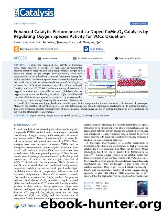 Enhanced Catalytic Performance of La-Doped CoMn2O4 Catalysts by Regulating Oxygen Species Activity for VOCs Oxidation by Yewei Ren Xue Lei Hui Wang Jianping Xiao and Zhenping Qu