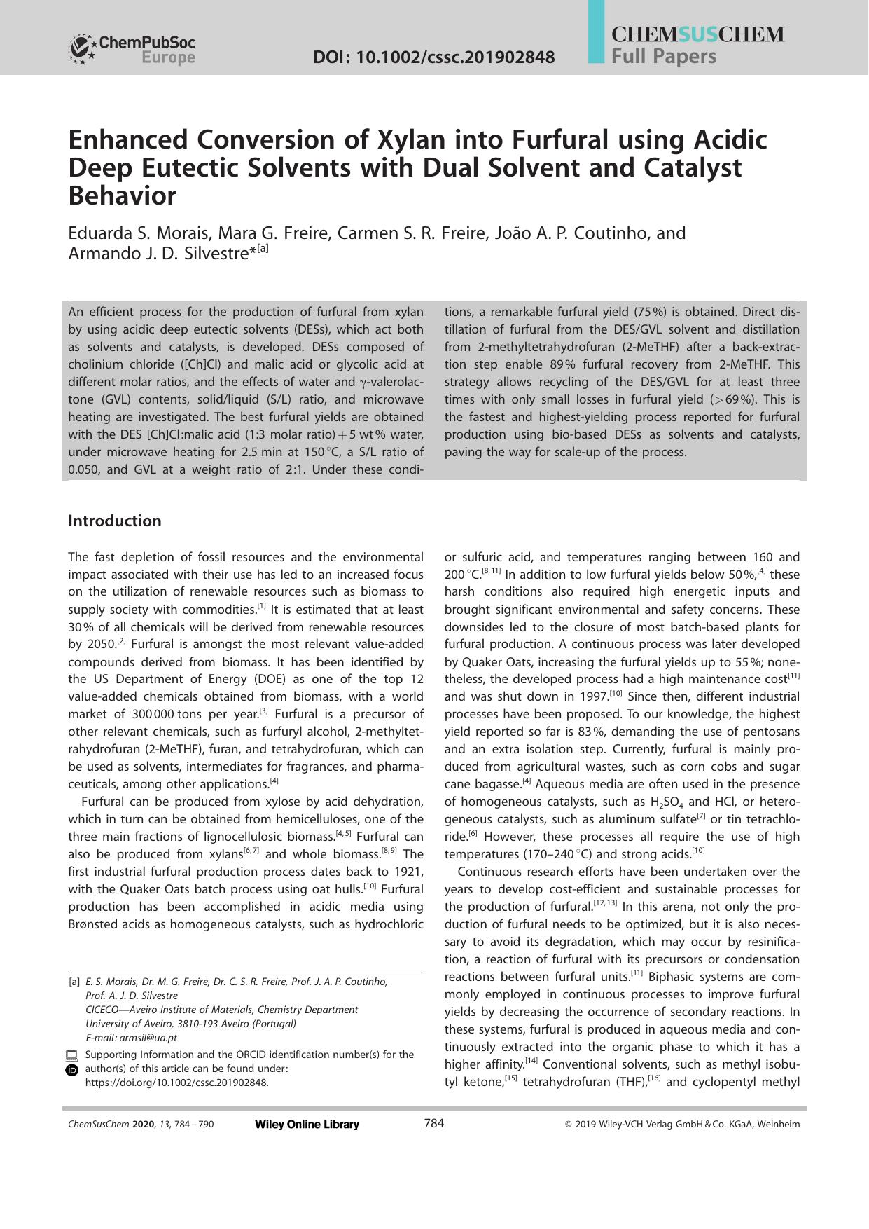 Enhanced Conversion of Xylan into Furfural using Acidic Deep Eutectic Solvents with Dual Solvent and Catalyst Behavior by Unknown
