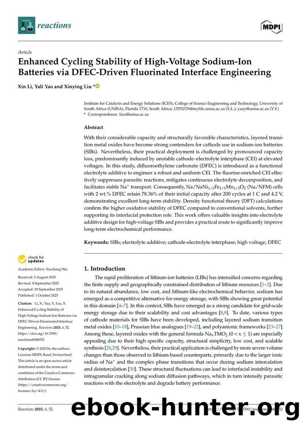 Enhanced Cycling Stability of High-Voltage Sodium-Ion Batteries via DFEC-Driven Fluorinated Interface Engineering by Xin Li Yali Yao & Xinying Liu
