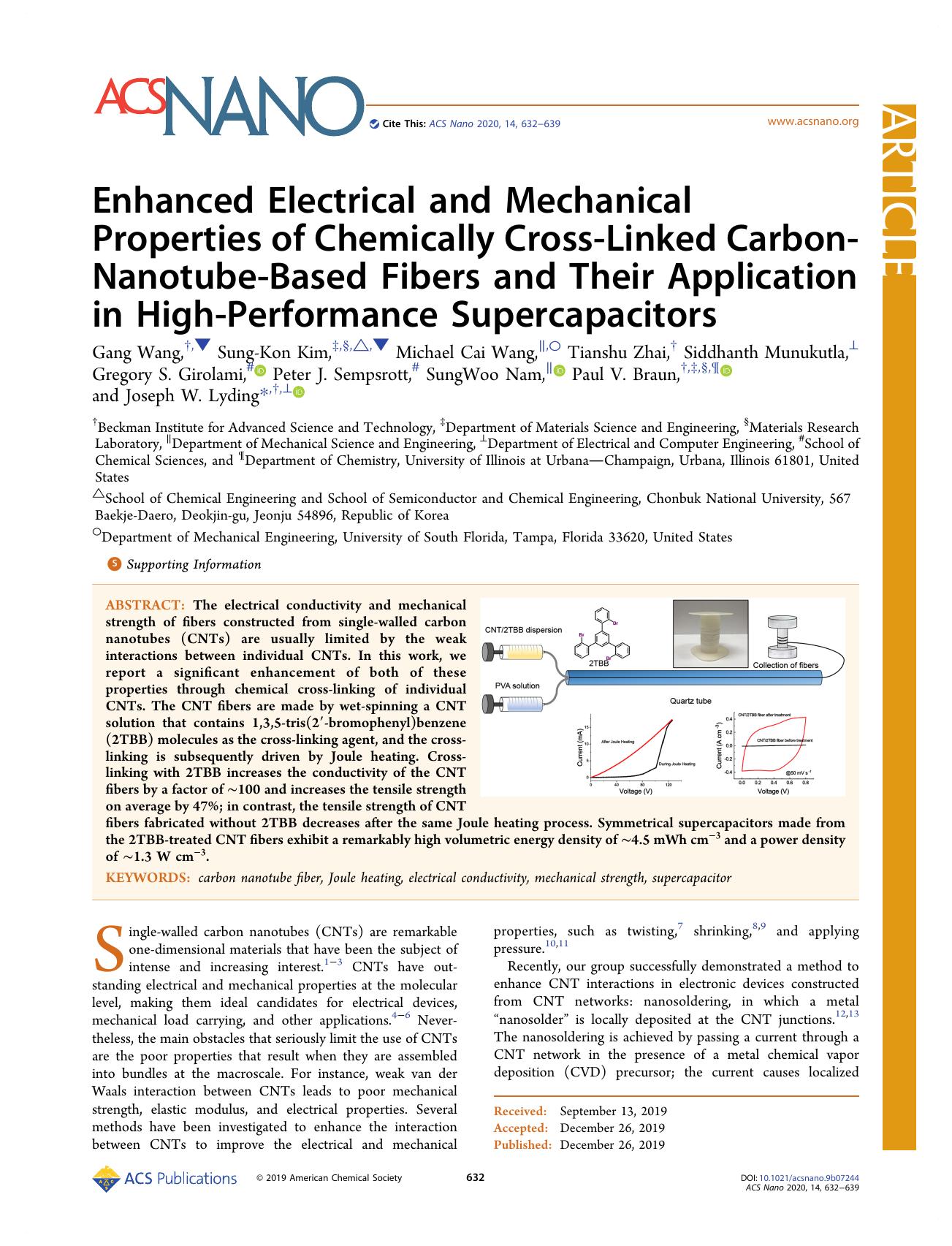 Enhanced Electrical and Mechanical Properties of Chemically Cross-Linked Carbon-Nanotube-Based Fibers and Their Application in High-Performance Supercapacitors by unknow