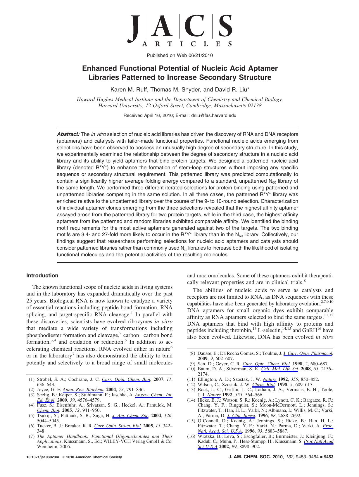 Enhanced Functional Potential of Nucleic Acid Aptamer Libraries Patterned to Increase Secondary Structure by Unknown