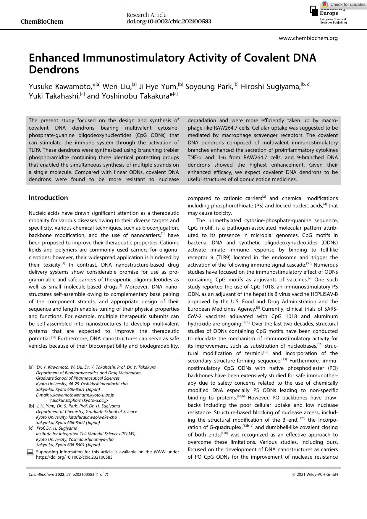 Enhanced Immunostimulatory Activity of Covalent DNA Dendrons by Unknown
