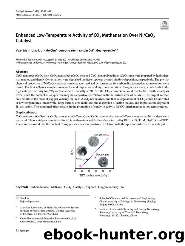 Enhanced Low-Temperature Activity of CO2 Methanation Over NiCeO2 Catalyst by Yuan Ma & Jiao Liu & Mo Chu & Junrong Yue & Yanbin Cui & Guangwen Xu