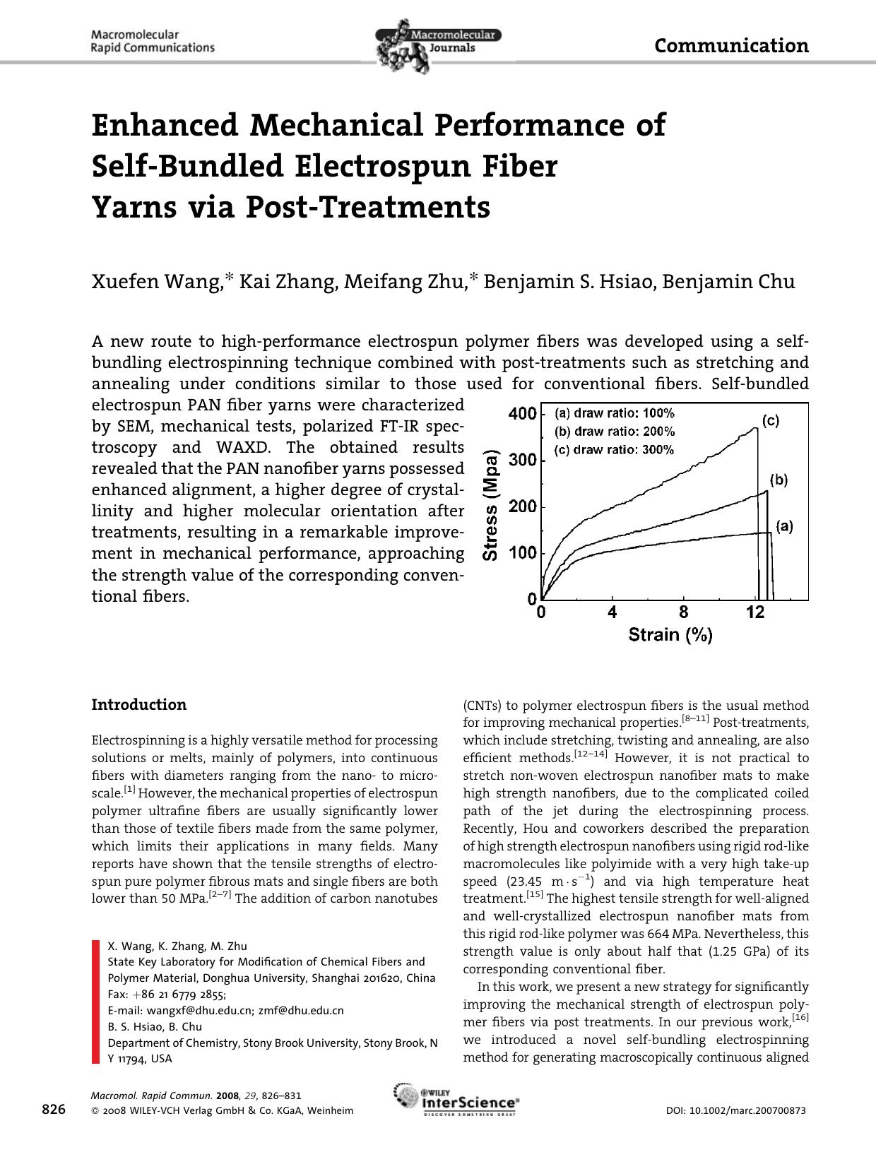 Enhanced Mechanical Performance of Self-Bundled Electrospun Fiber Yarns via Post-Treatments by Unknown