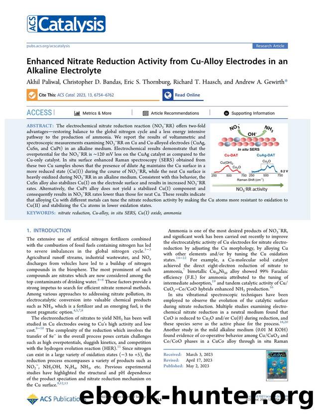 Enhanced Nitrate Reduction Activity from Cu-Alloy Electrodes in an Alkaline Electrolyte by Akhil Paliwal Christopher D. Bandas Eric S. Thornburg Richard T. Haasch and Andrew A. Gewirth
