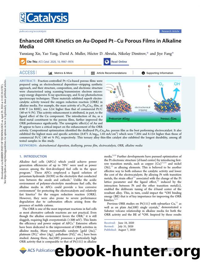 Enhanced ORR Kinetics on Au-Doped PtâCu Porous Films in Alkaline Media by Yunxiang Xie Yao Yang David A. Muller Héctor D. Abruña Nikolay Dimitrov & Jiye Fang