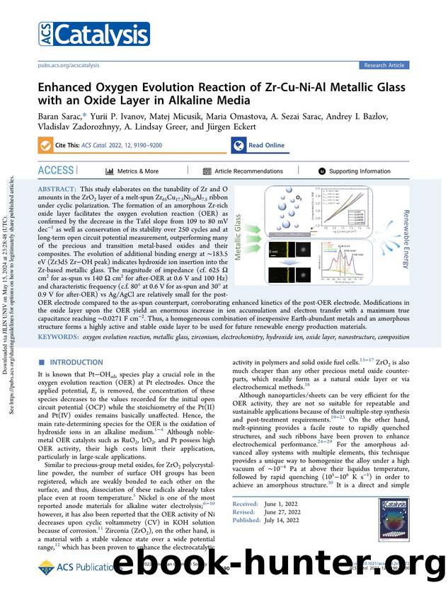 Enhanced Oxygen Evolution Reaction of Zr-Cu-Ni-Al Metallic Glass with an Oxide Layer in Alkaline Media by unknow