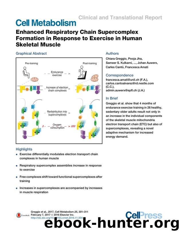Enhanced Respiratory Chain Supercomplex Formation in Response to Exercise in Human Skeletal Muscle by unknow