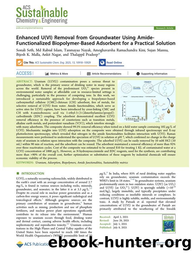 Enhanced U(VI) Removal from Groundwater Using Amide-Functionalized Biopolymer-Based Adsorbent for a Practical Solution by unknow