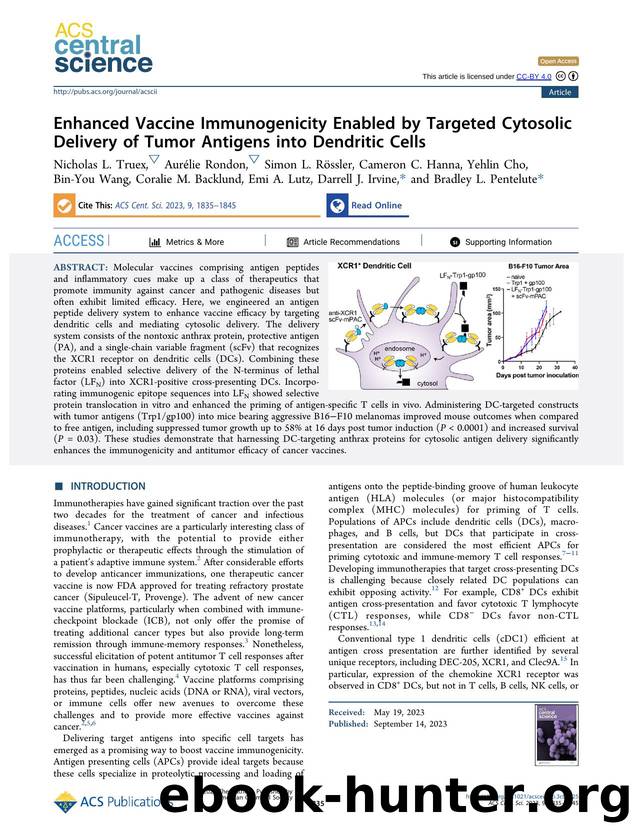 Enhanced Vaccine Immunogenicity Enabled by Targeted Cytosolic Delivery of Tumor Antigens into Dendritic Cells by unknow
