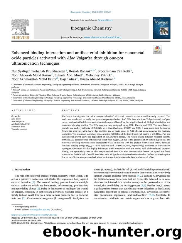 Enhanced binding interaction and antibacterial inhibition for nanometal oxide particles activated with Aloe Vulgarize through one-pot ultrasonication techniques by unknow